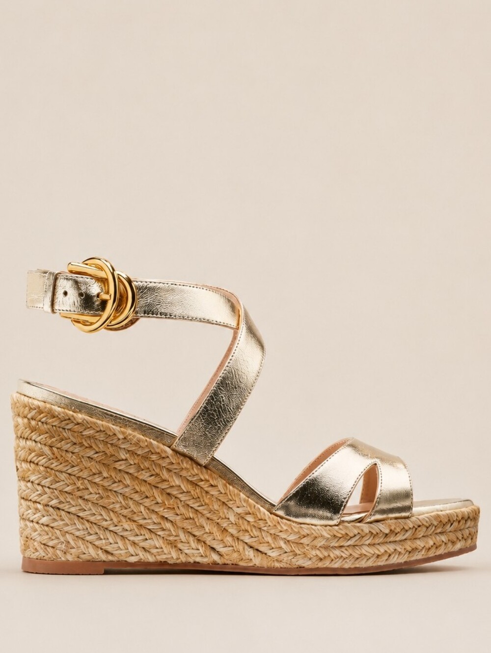 Stuart Weitzman ZUZU Espadrille Wedge Sandals Platino Gold Leather Platform NEW